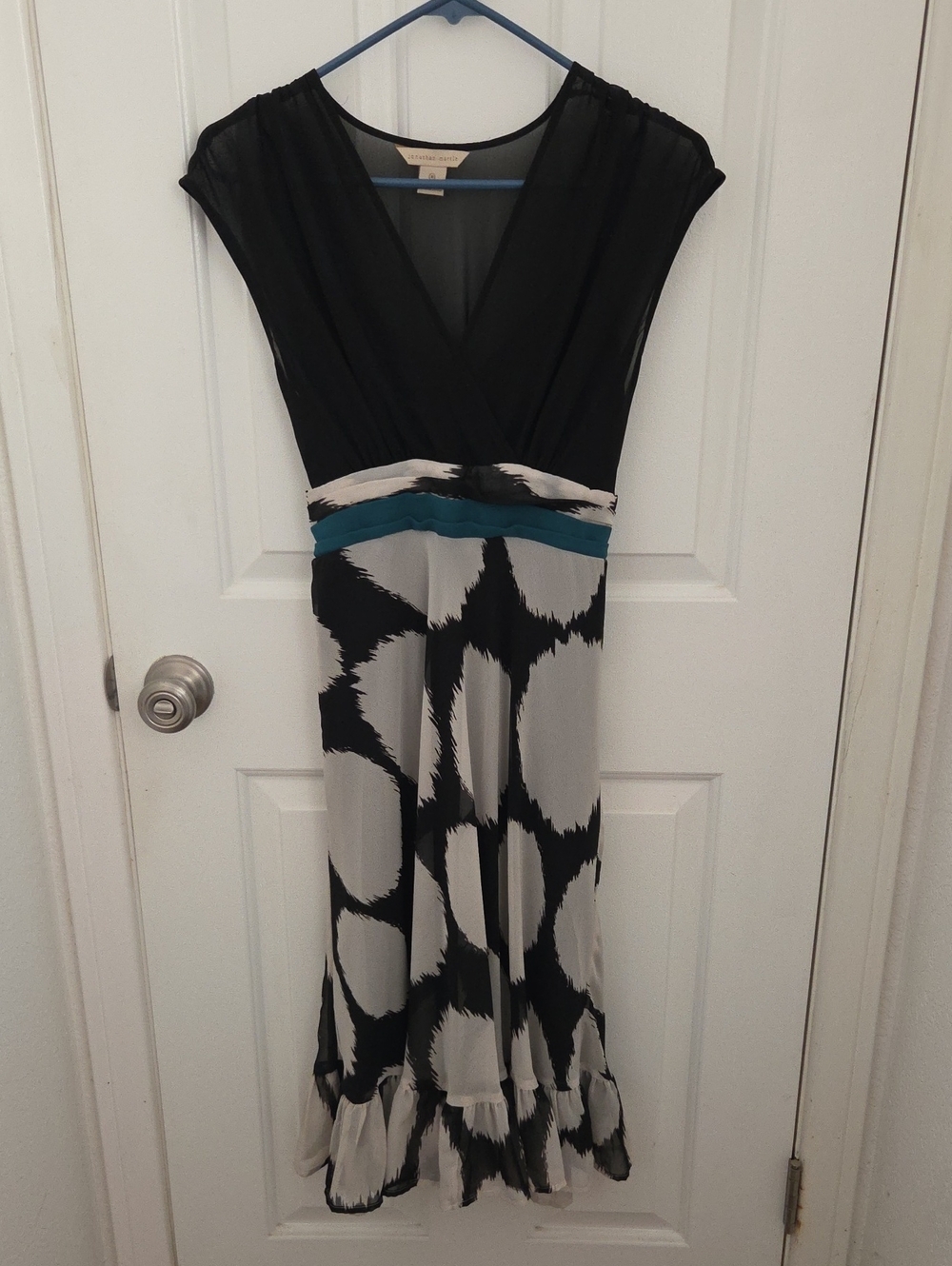 jonathan martin Black Cream Maxi Dress with Teal Waistband